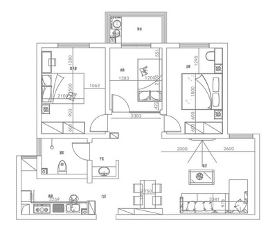 芙蓉花園120平方三室兩廳現代簡約裝修案例效果圖設計